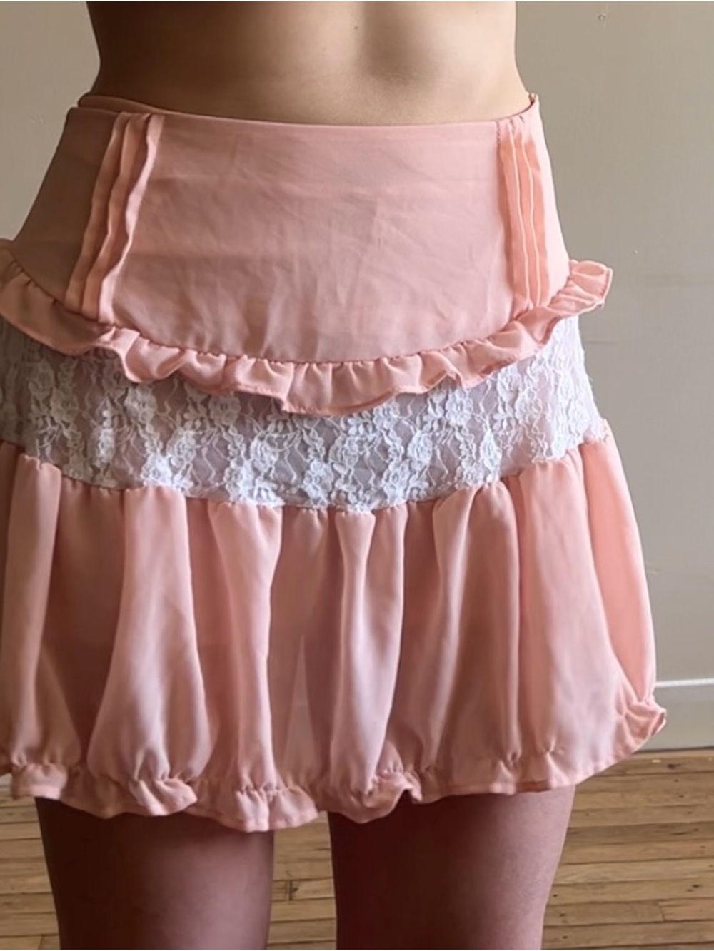 Pink Ruffled Lace Mini Skirt - Picture 2 of 3